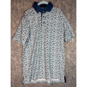 Greyson Boys Blue Floral Large Performance Golf Polo Preppy Stretch EUC